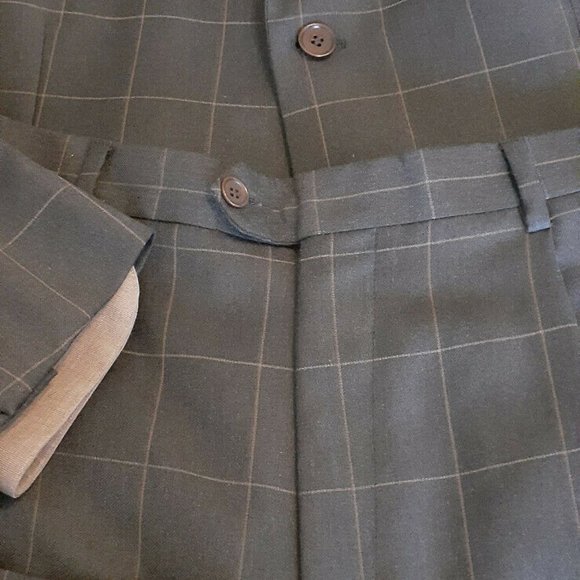 Brown Checkered Enzo Suit Virgin Wool 40R 30x30 Pant, Dress Shirt, Pocket Square - Picture 3 of 12